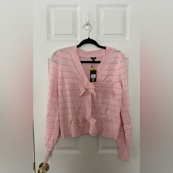 NWT Women’s Express $98 Pink Bow Cardigan, Medium - Picture 3 of 5